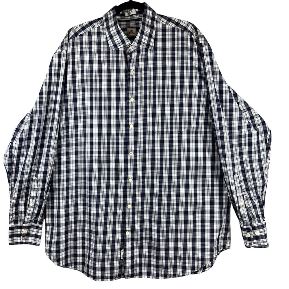 Peter Millar Shirt Mens XL Blue Poplin Windowpane Plaid Cotton Business Casual